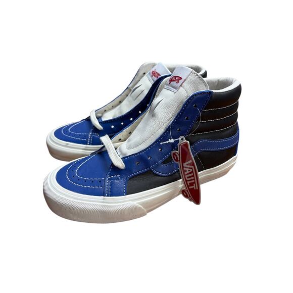 Vans Sk8 Hi Blue Black Leather High Top Skate Streetwear Sneakers 5 Men - Picture 2 of 5